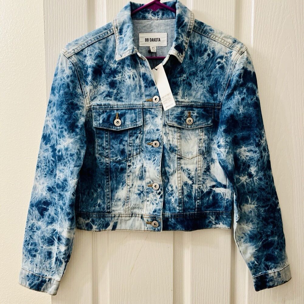 Anthropologie BB Dakota Kane Jacket XS Tie Dye‎ Medium Blue Denim Jeans Trucker